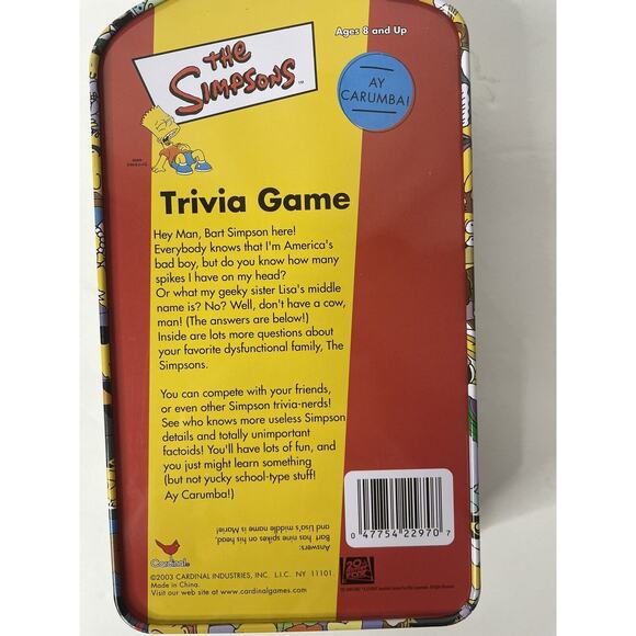 Simpsons Trivia Game TV Episode Small Tin by Cardinal Open Box Complete 2003 - Picture 5 of 10